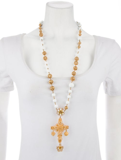 Dolce & Gabbana Bead, Crystal & Enamel Cross Pendant Necklace