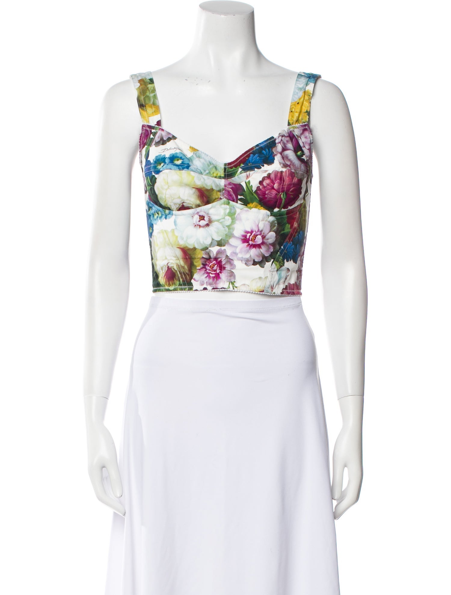 Dolce & Gabbana Floral Print Cowl Neck Crop Top