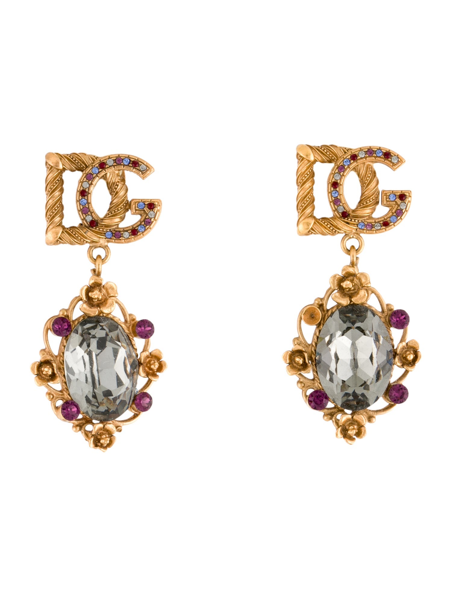 Dolce & Gabbana Crystal Logo Drop Clip On Earrings