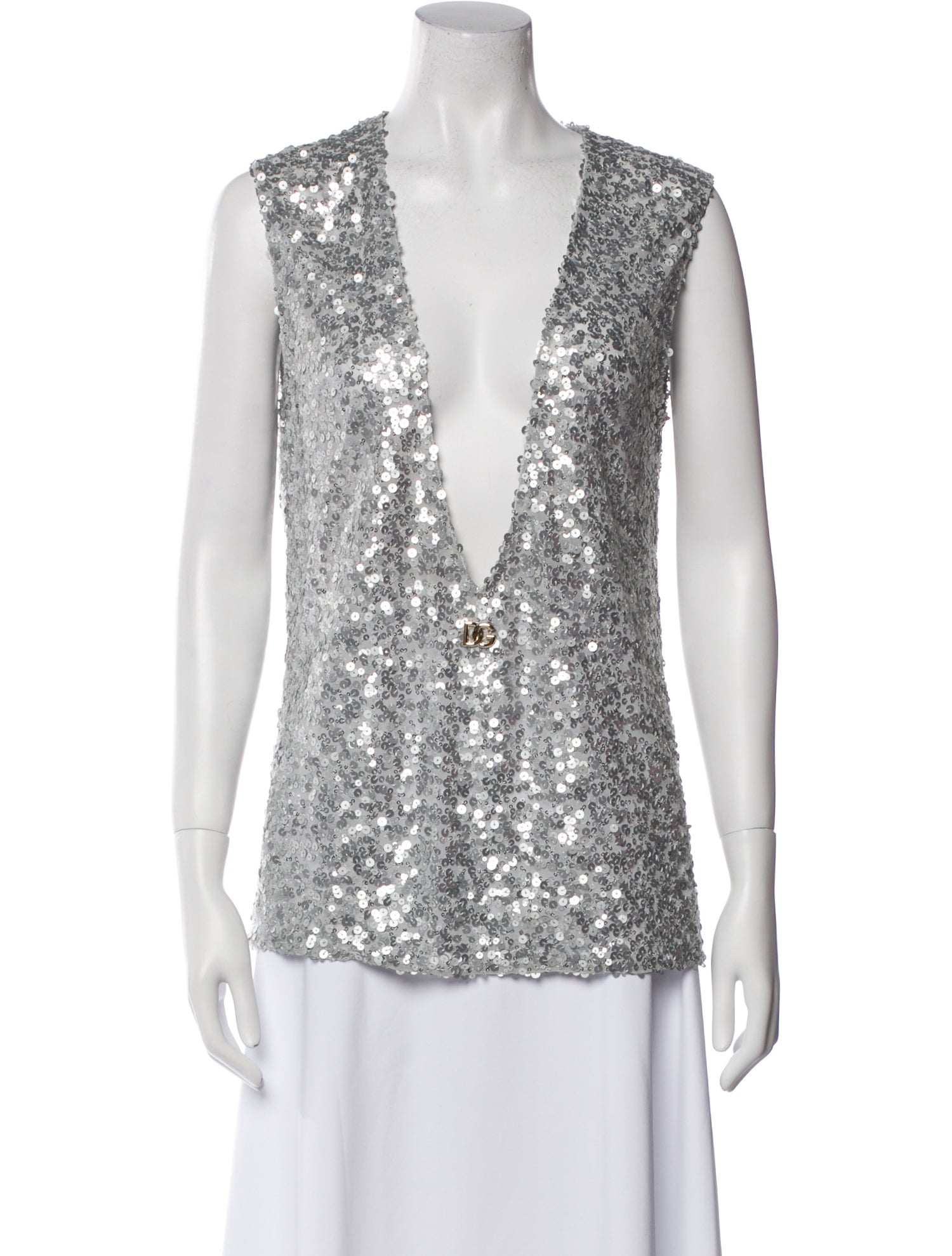 Dolce & Gabbana Plunge Neckline Sleeveless Blouse