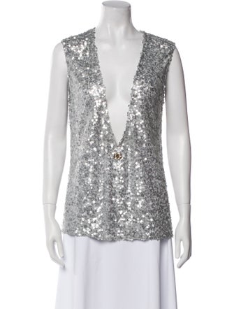 Dolce & Gabbana Plunge Neckline Sleeveless Blouse