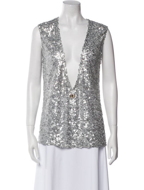 Dolce & Gabbana Plunge Neckline Sleeveless Blouse