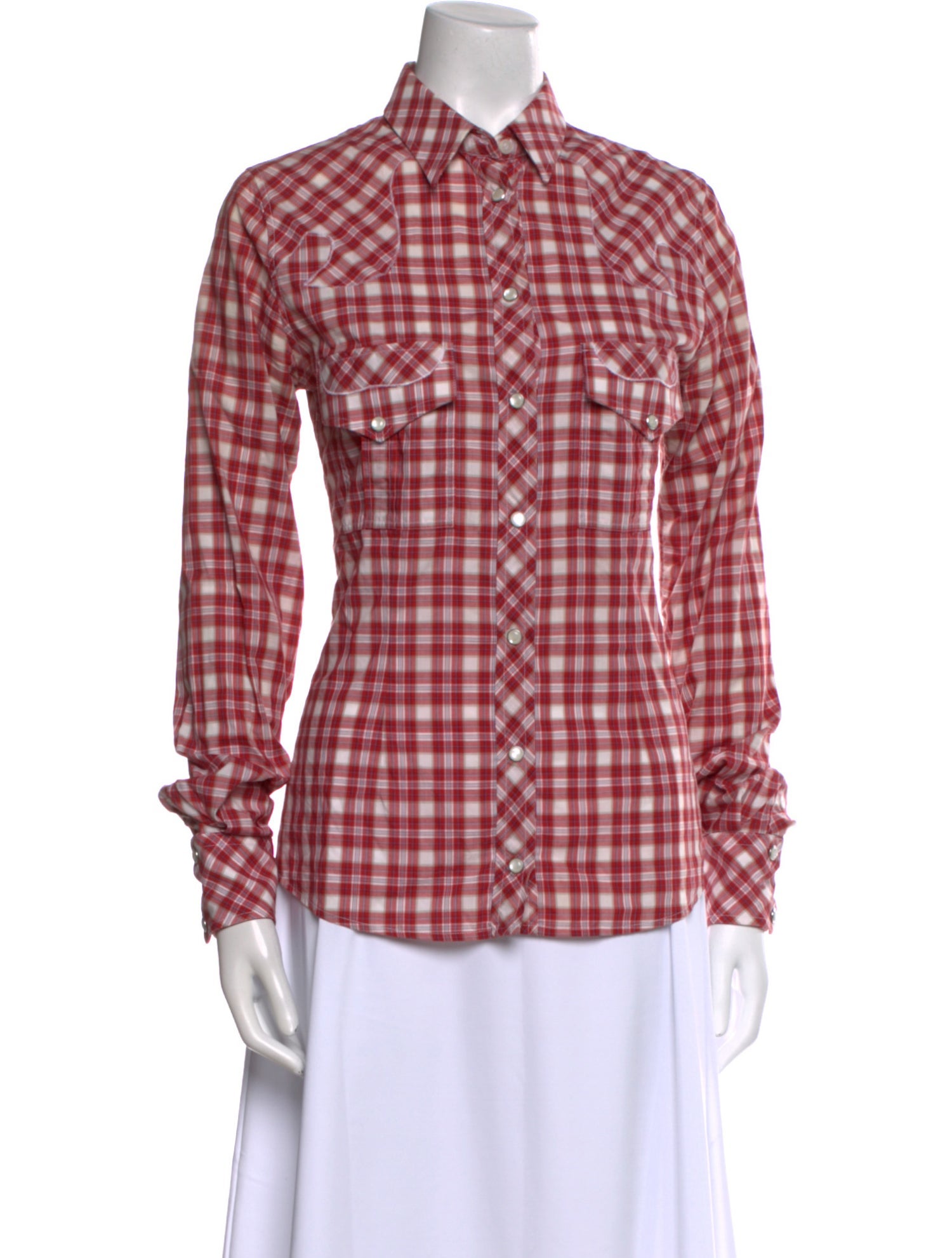 D&G Plaid Print Long Sleeve Button-Up Top