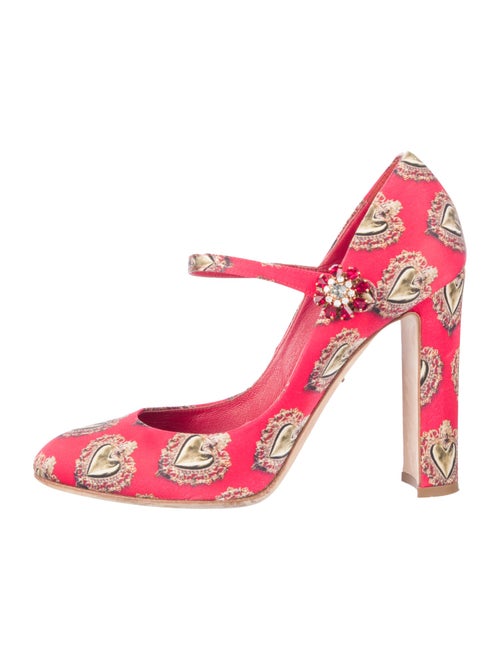 Dolce & Gabbana Sacred Heart Print Satin D'Orsay Pumps