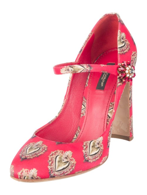 Dolce & Gabbana Sacred Heart Print Satin D'Orsay Pumps