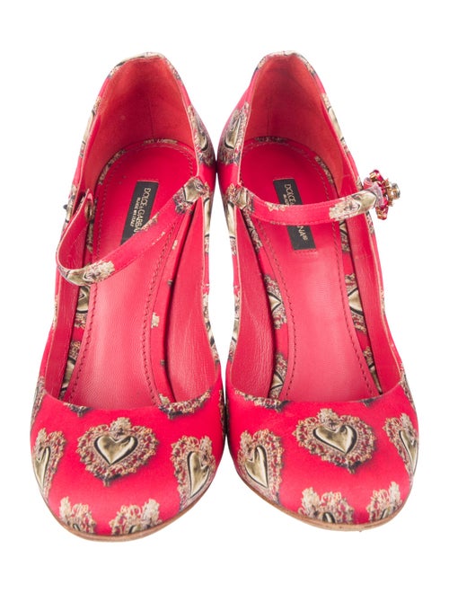 Dolce & Gabbana Sacred Heart Print Satin D'Orsay Pumps