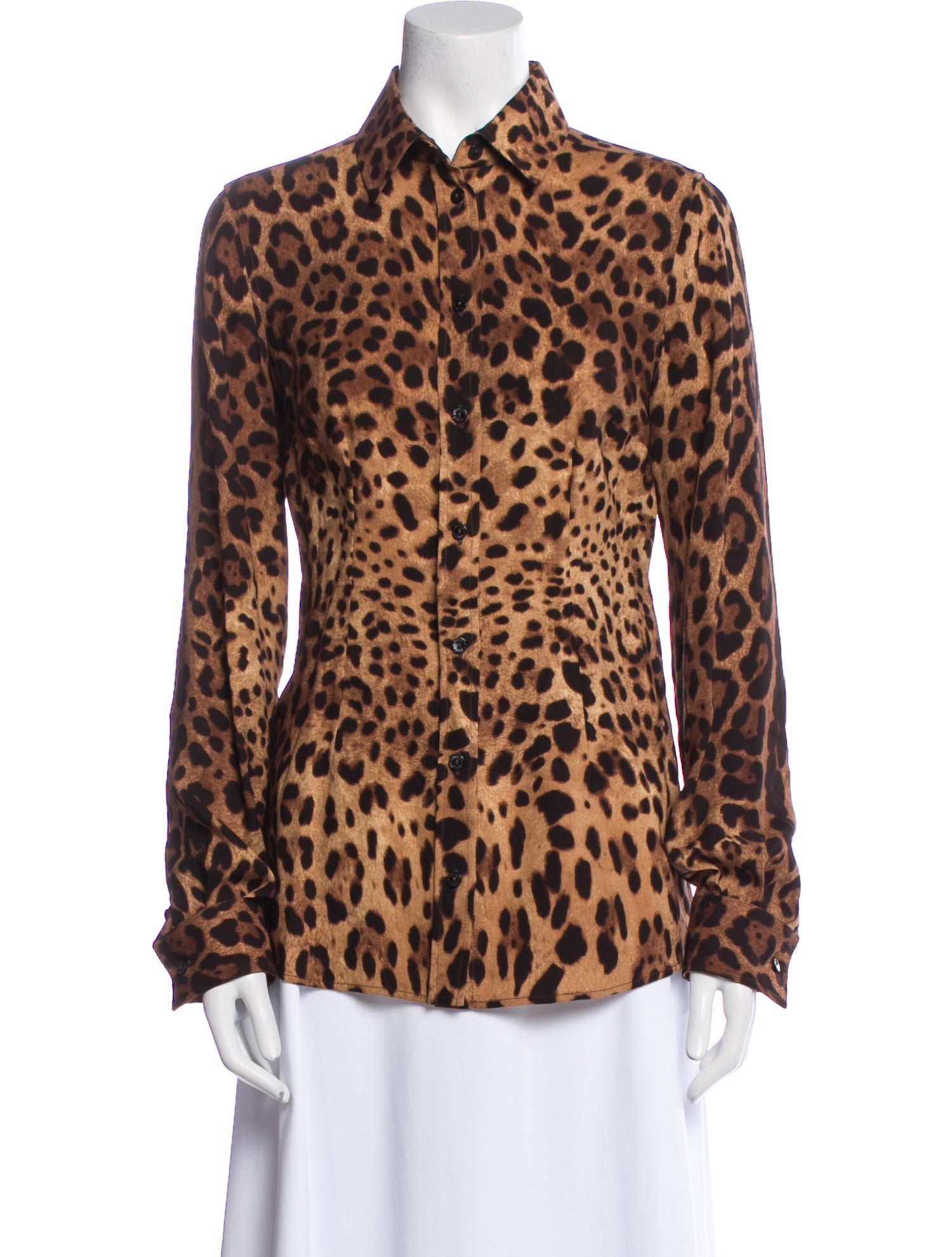 Dolce & Gabbana Silk Animal Print Button-Up Top