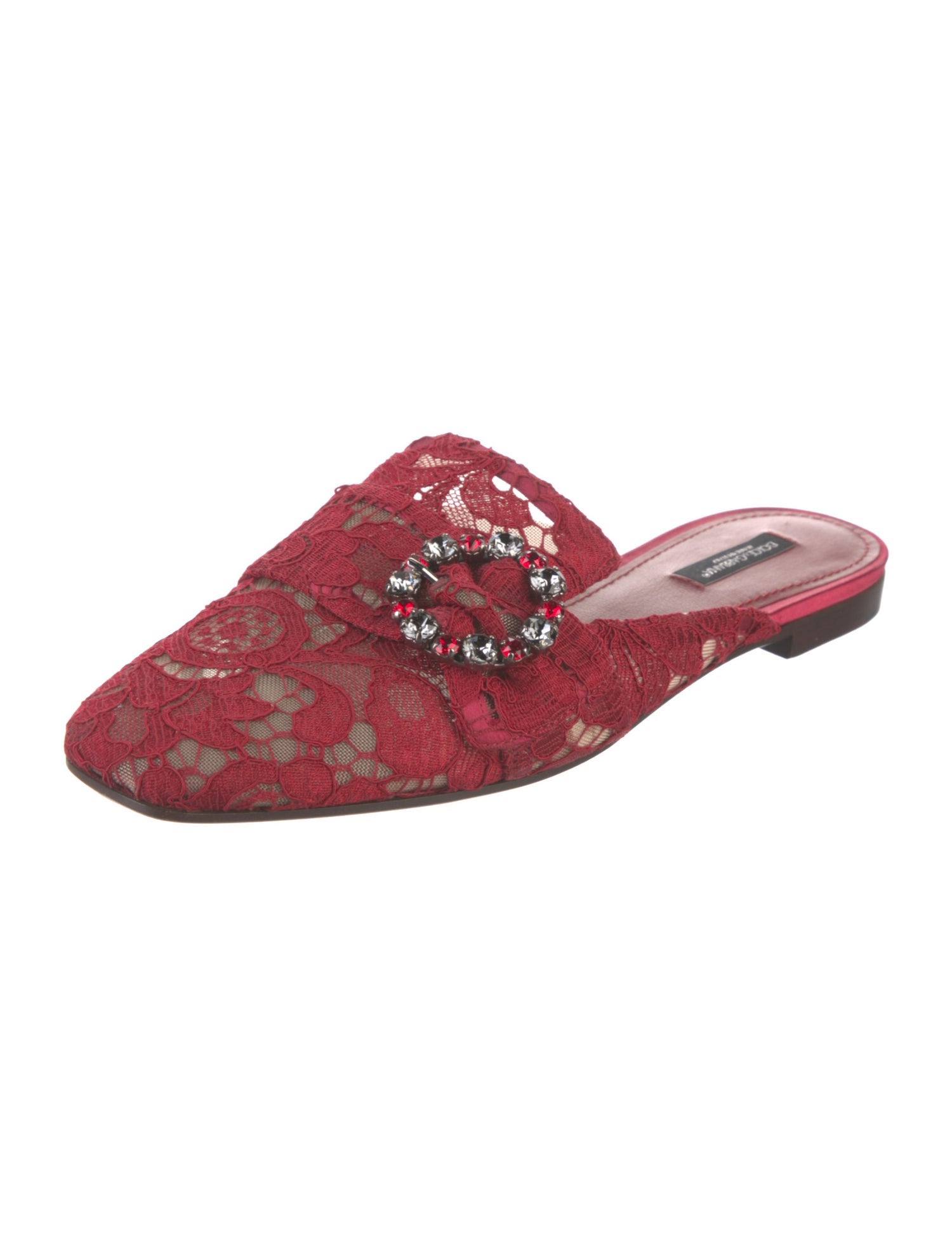 Dolce & Gabbana Lace Crystal Embellishments Mules