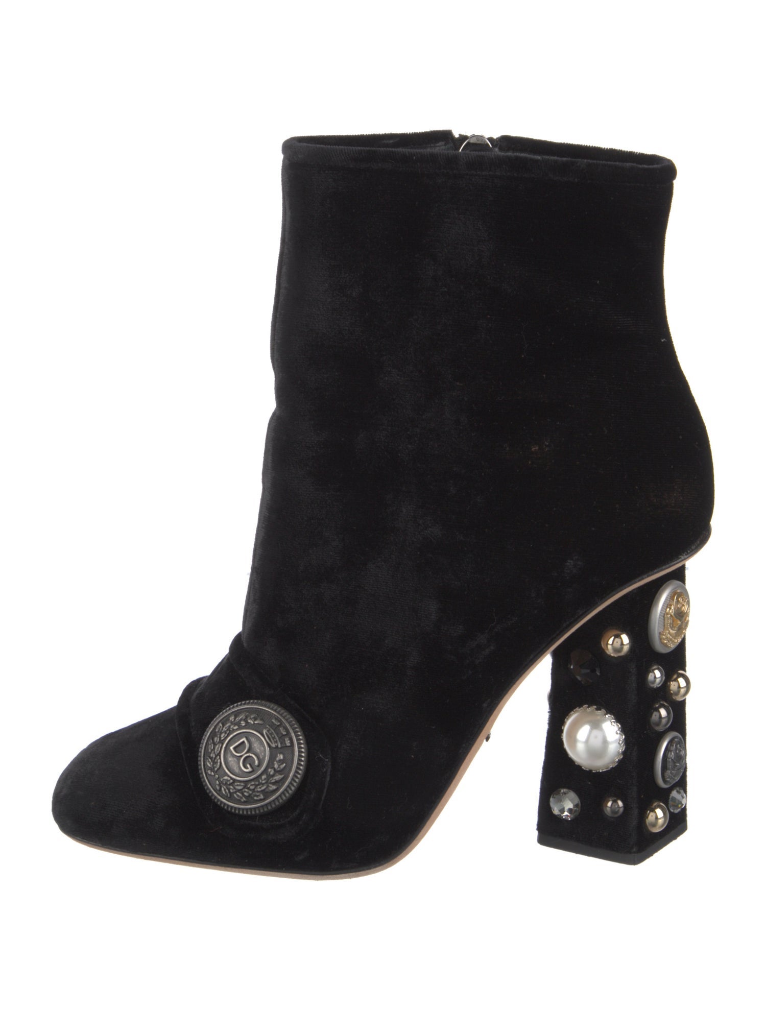 Dolce & Gabbana Faux Pearl Accents Velvet Boots