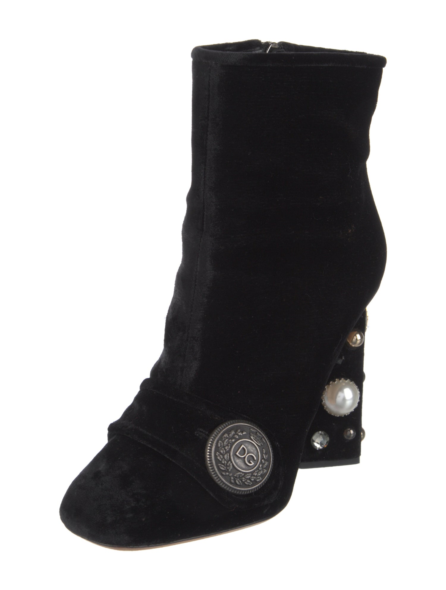 Dolce & Gabbana Faux Pearl Accents Velvet Boots