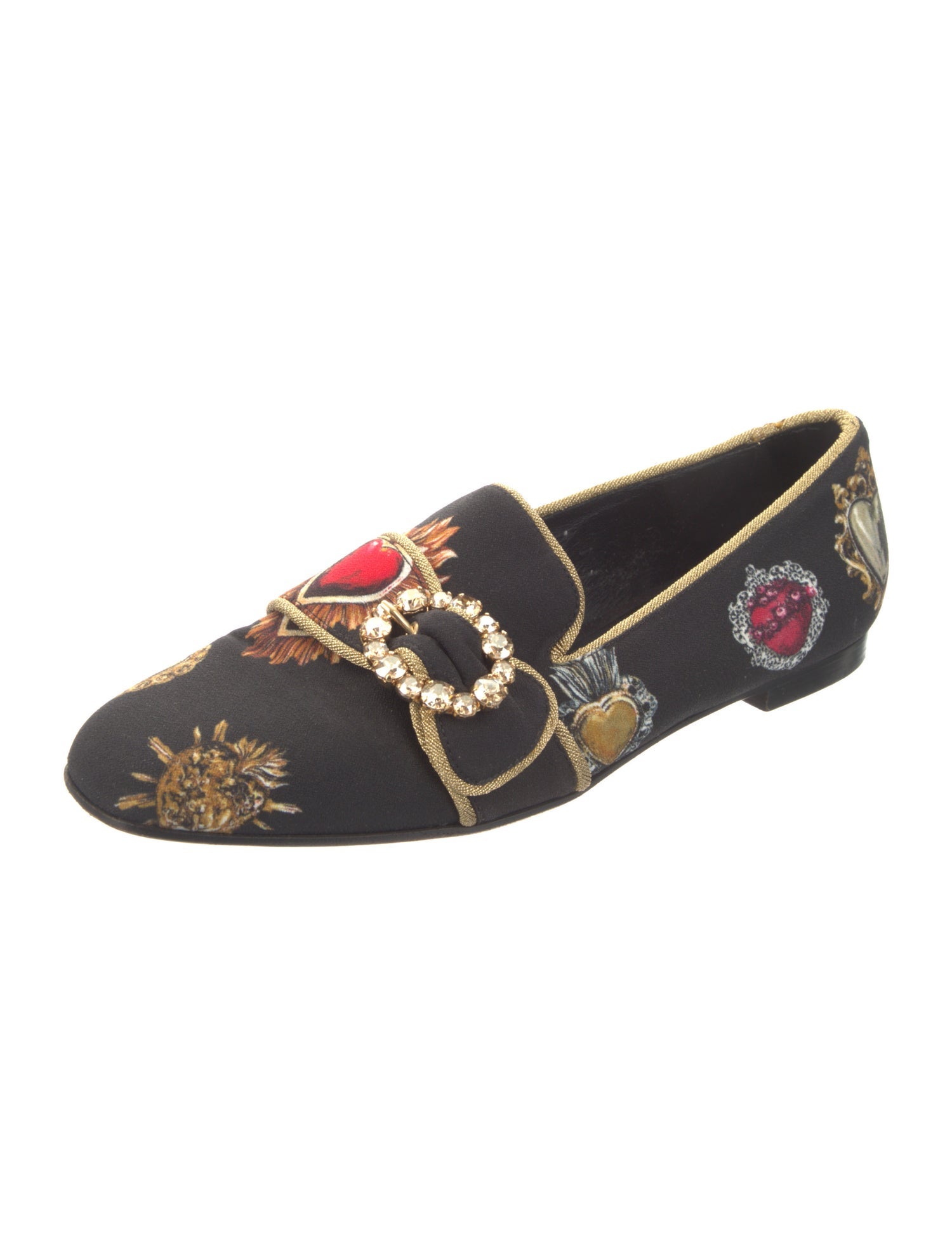 Dolce & Gabbana Floral Print Crystal Embellishments Loafers