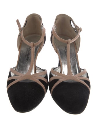 Dolce & Gabbana Suede Leather Trim Embellishment T-Strap Pumps