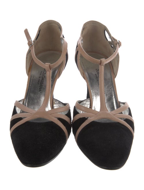 Dolce & Gabbana Suede Leather Trim Embellishment T-Strap Pumps