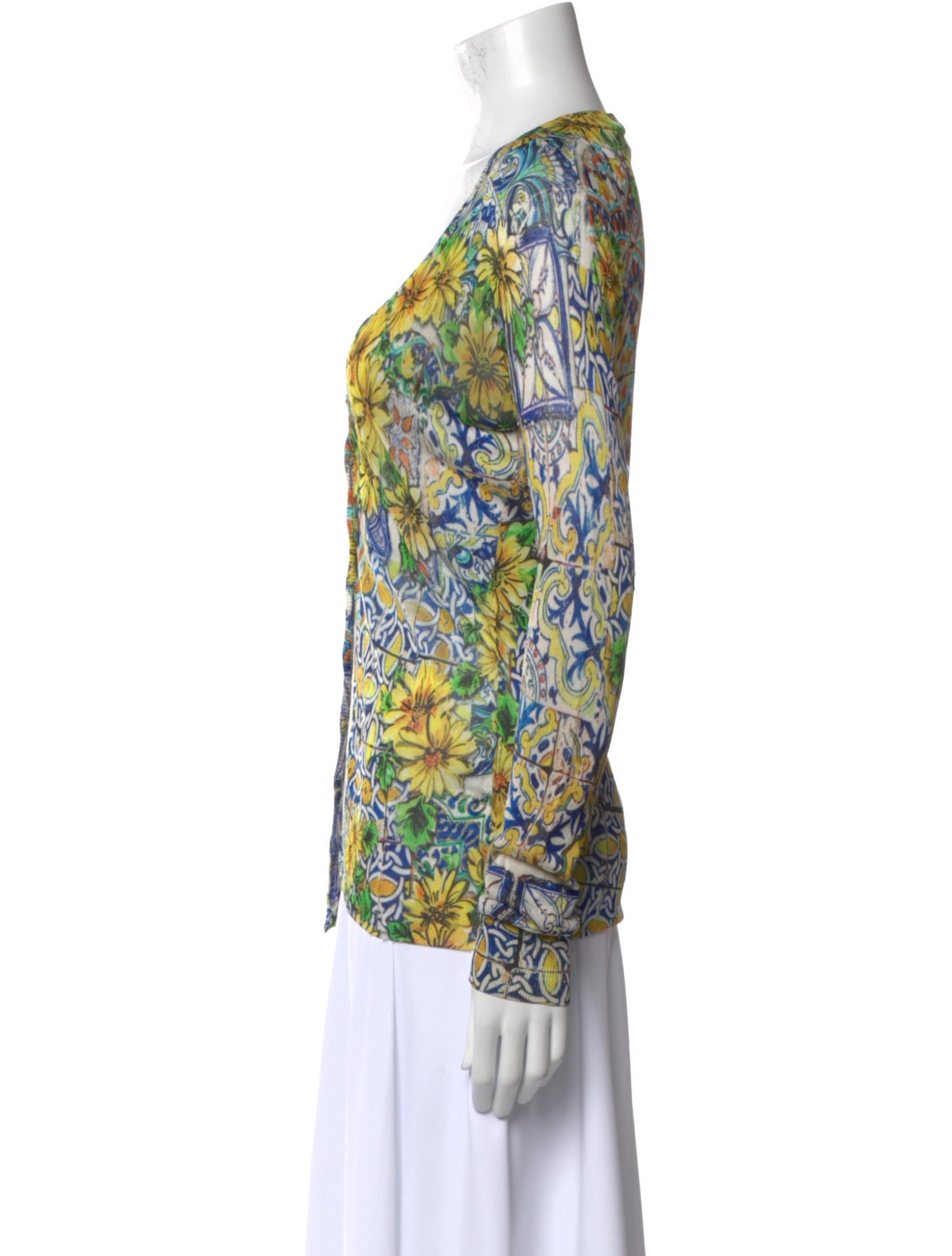 Dolce & Gabbana Printed V-Neck Button-Up Top