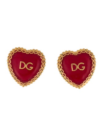 Dolce & Gabbana Enamel Heart Logo Stud Clip-On Earrings
