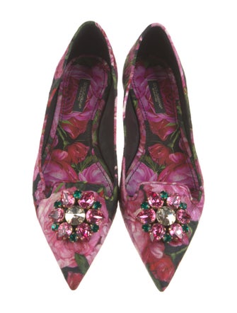 Dolce & Gabbana Floral Print Crystal Embellishments Ballet Flats