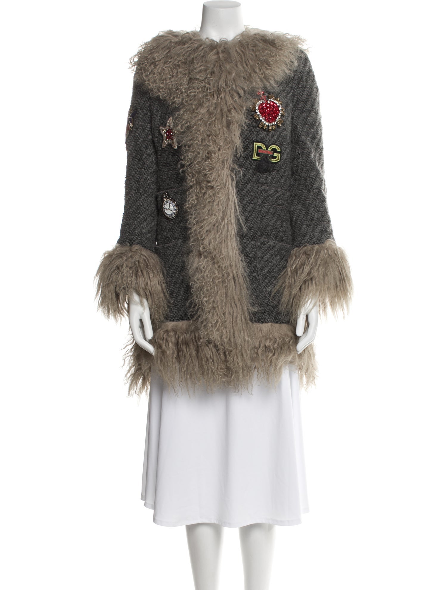 Dolce & Gabbana Wool Faux Fur Coat