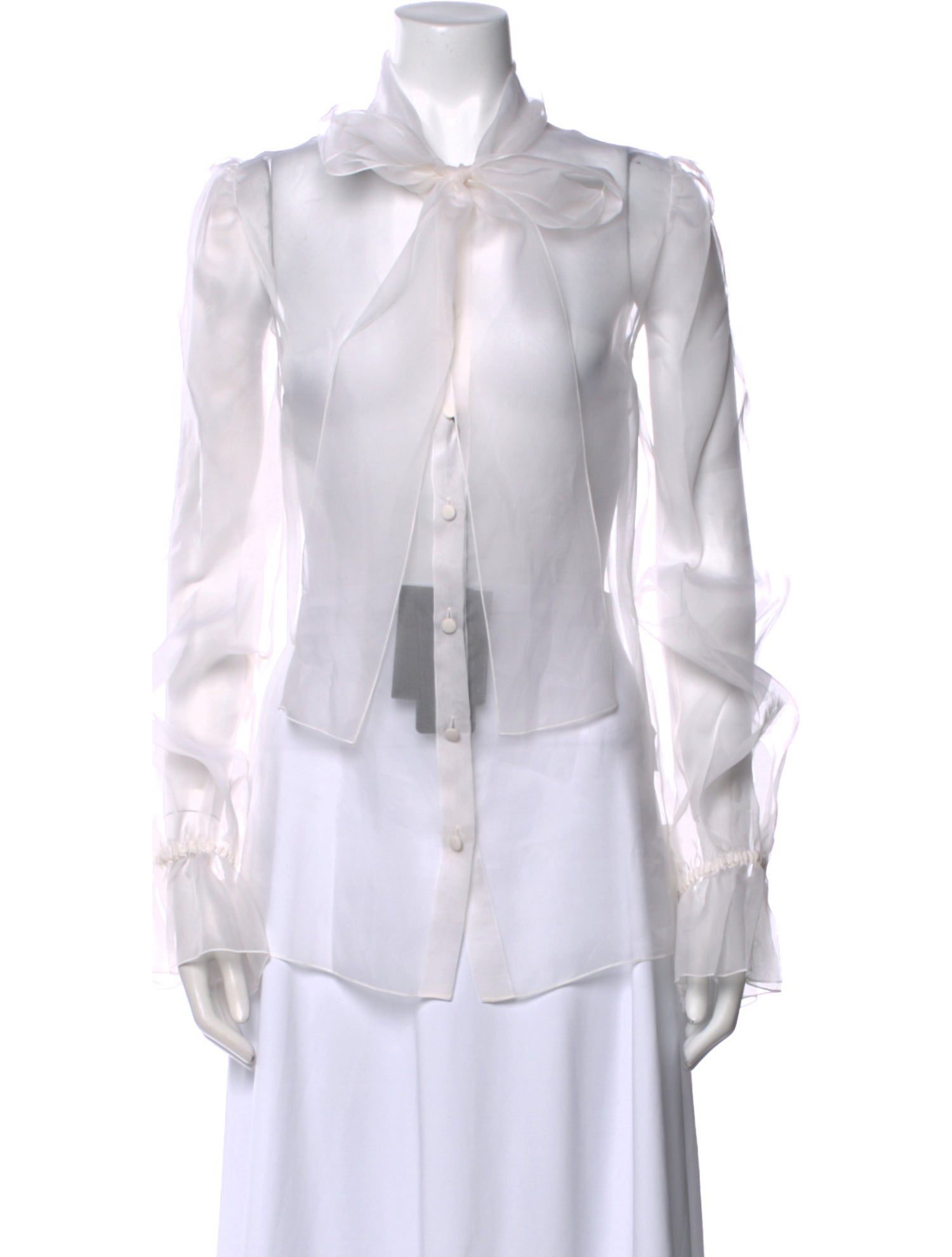 Dolce & Gabbana Silk Tie Neck Button-Up Top w/ Tags