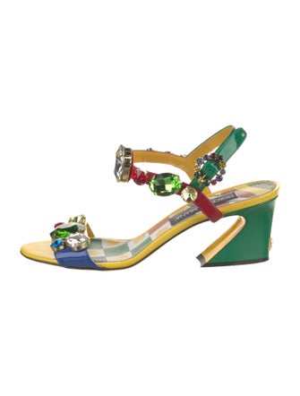 Dolce & Gabbana Leather Floral Print Slingback Sandals