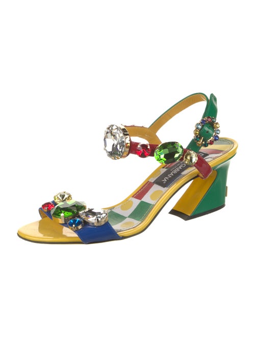 Dolce & Gabbana Leather Floral Print Slingback Sandals