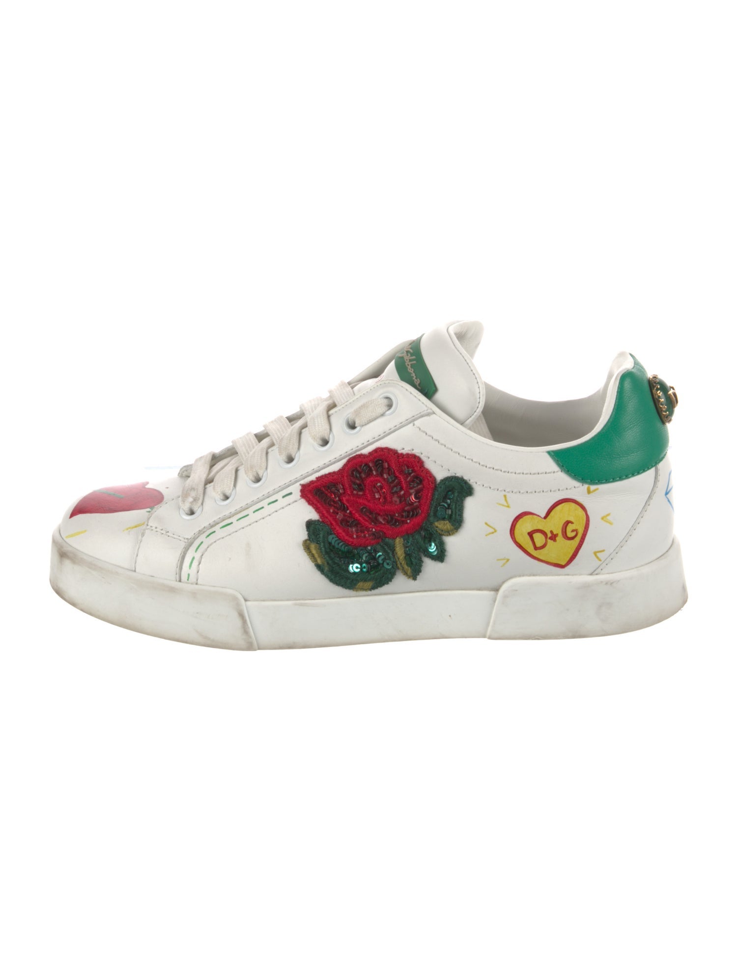 Dolce & Gabbana Leather Floral Print Sneakers