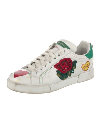 Dolce & Gabbana Leather Floral Print Sneakers