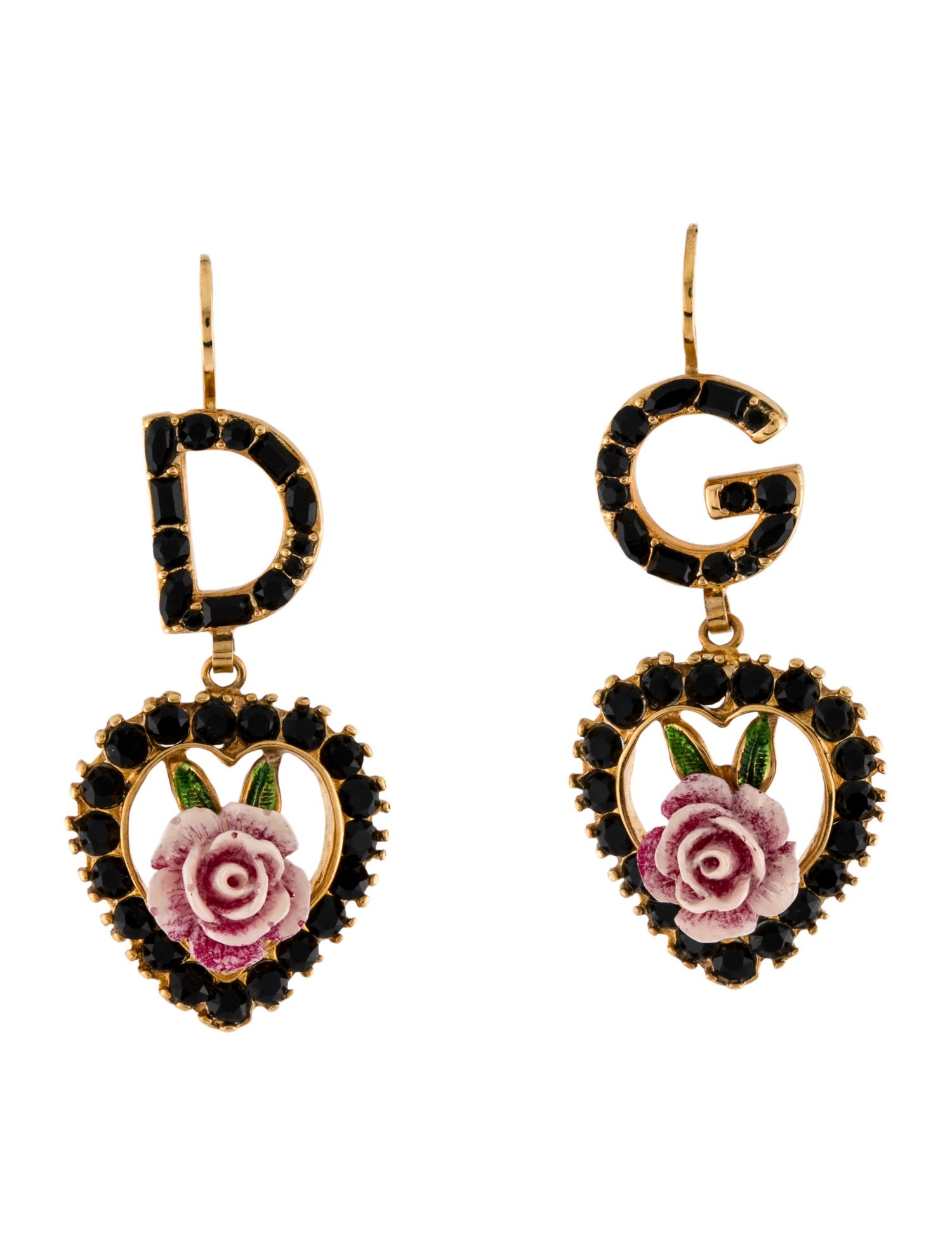 Dolce & Gabbana Resin & Crystal Rose Heart Drop Earrings