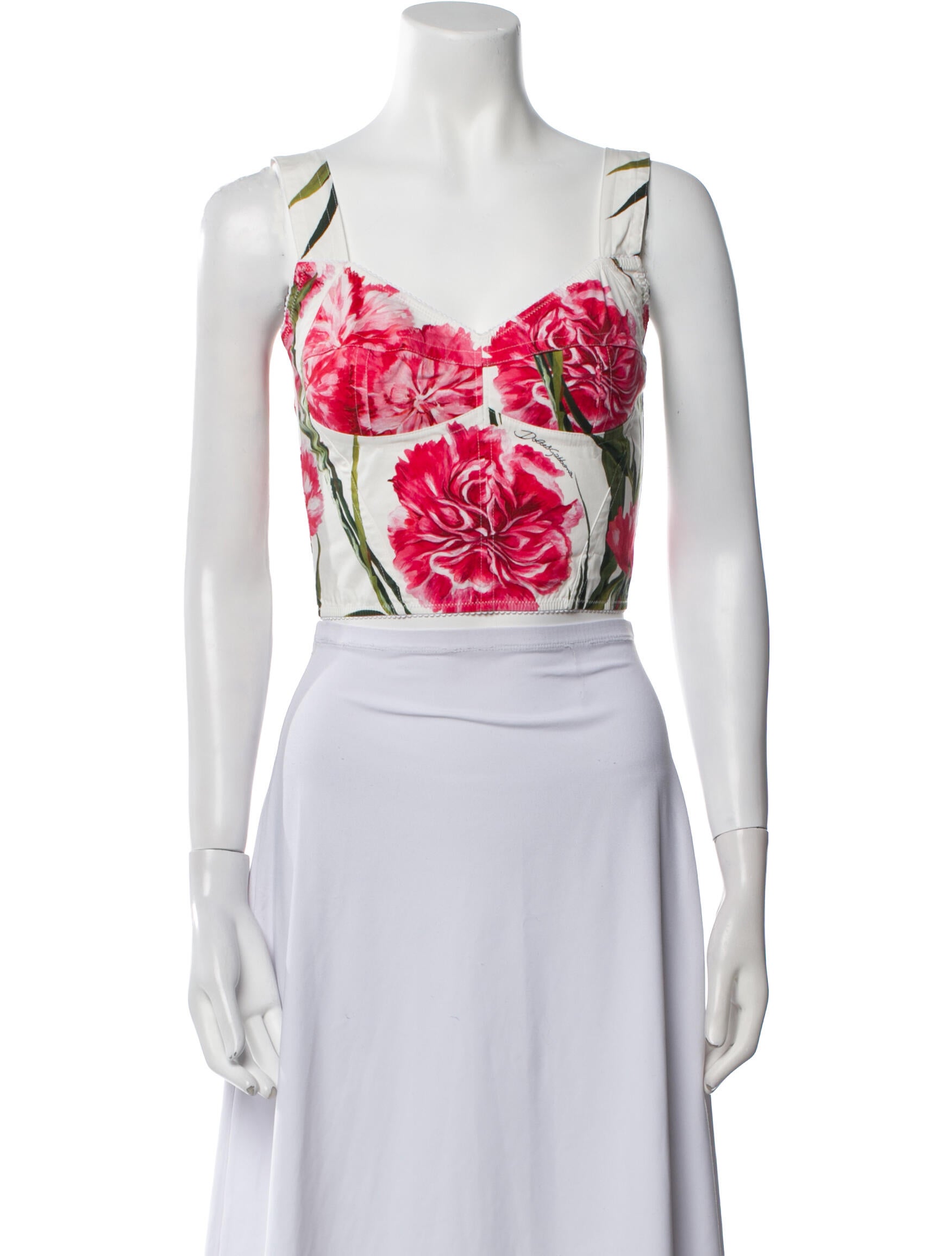 Dolce & Gabbana Floral Print Square Neckline Crop Top