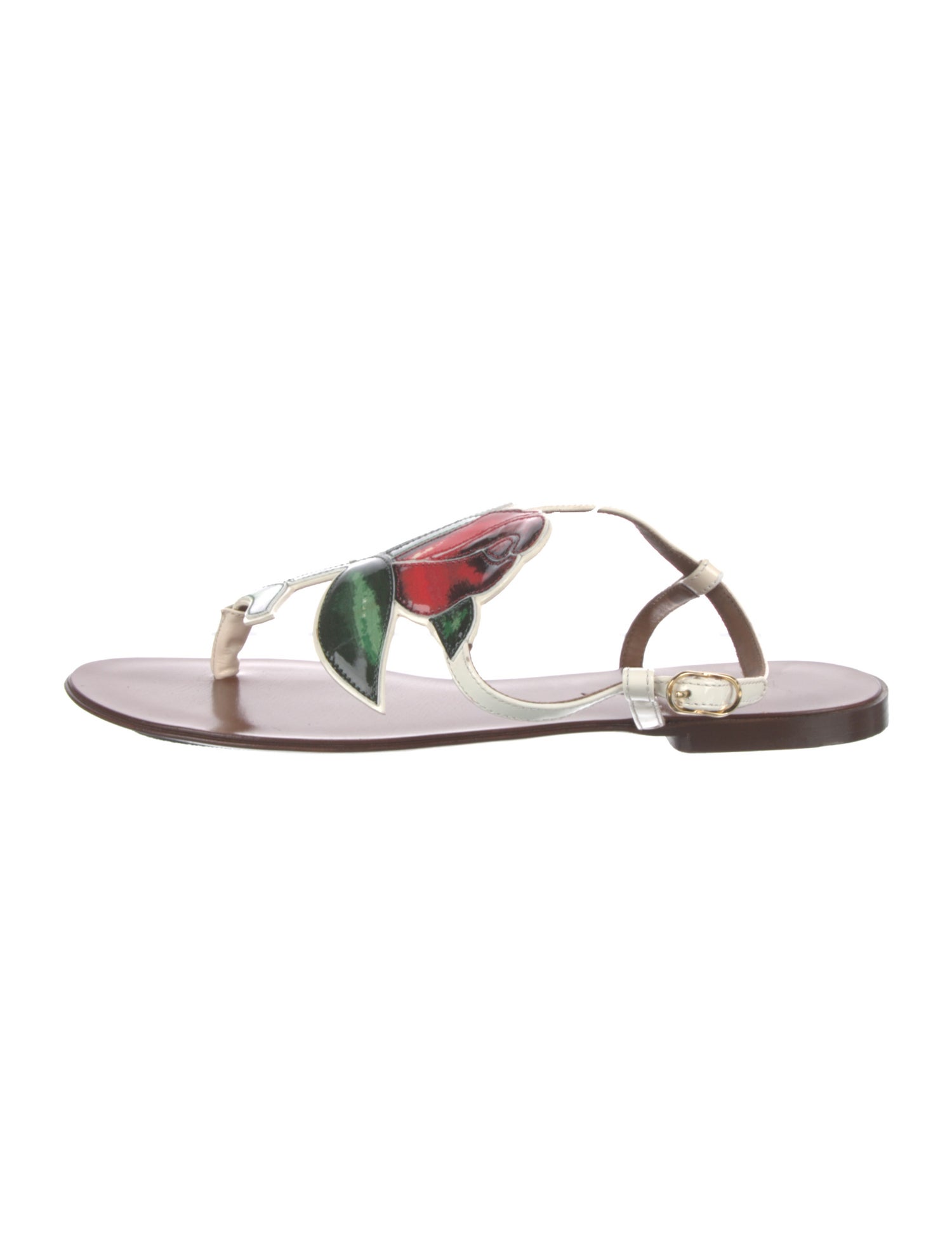 Dolce & Gabbana Leather Floral Print Slingback Sandals