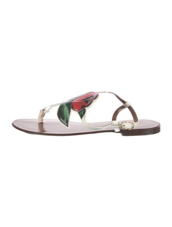 Dolce & Gabbana Leather Floral Print Slingback Sandals