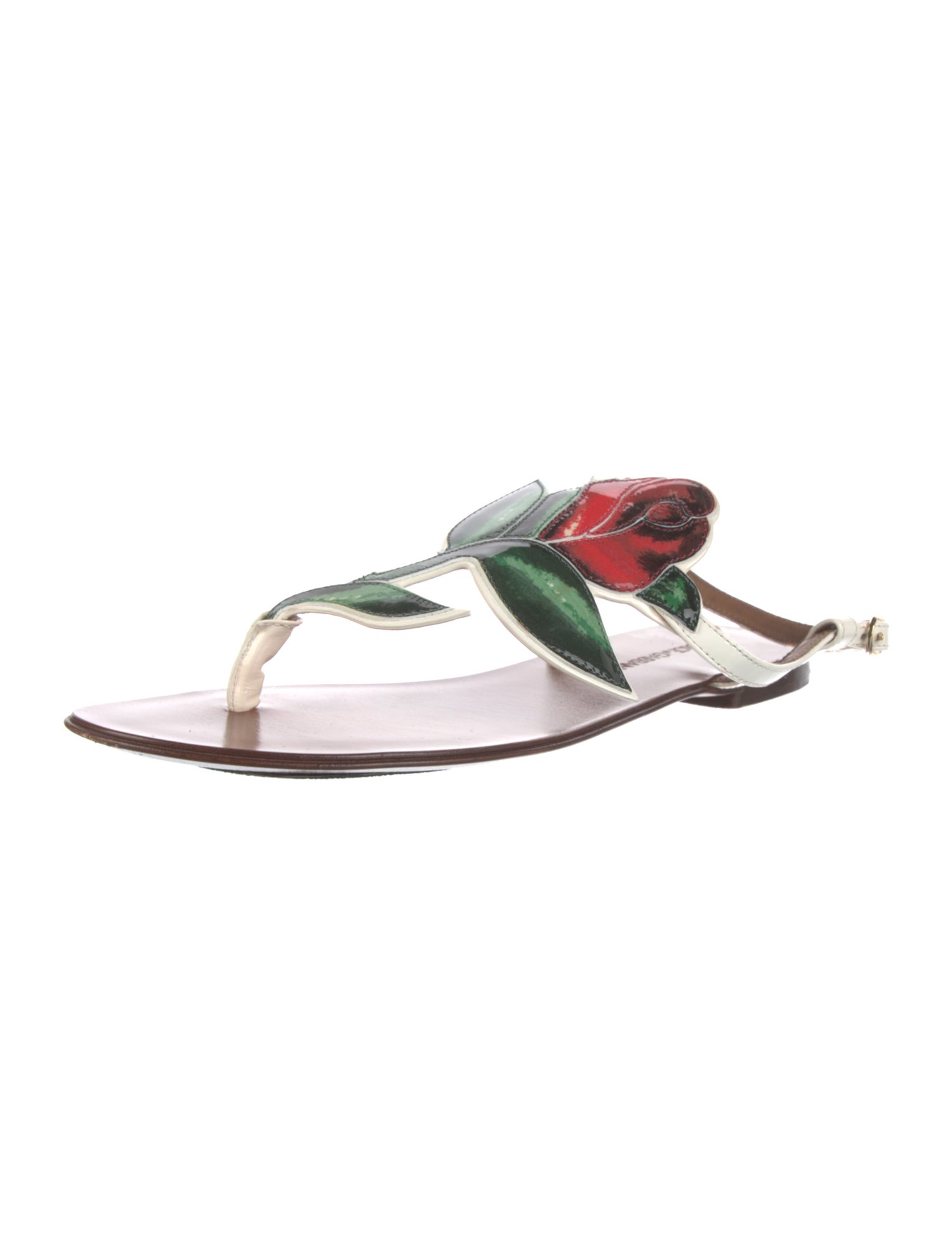 Dolce & Gabbana Leather Floral Print Slingback Sandals