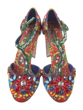 Dolce & Gabbana Majolica Print Canvas T-Strap Pumps