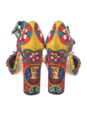 Dolce & Gabbana Majolica Print Canvas T-Strap Pumps