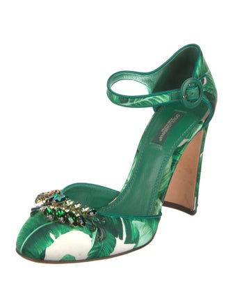 Dolce & Gabbana Satin Floral Print D'Orsay Pumps