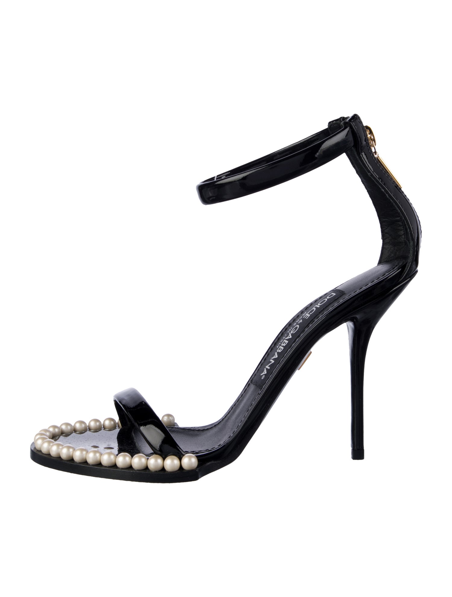 Dolce & Gabbana Faux Pearl Accents Patent Leather Sandals