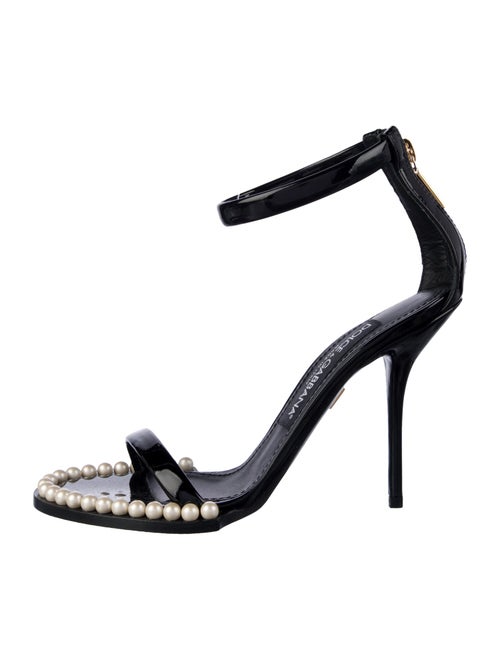 Dolce & Gabbana Faux Pearl Accents Patent Leather Sandals