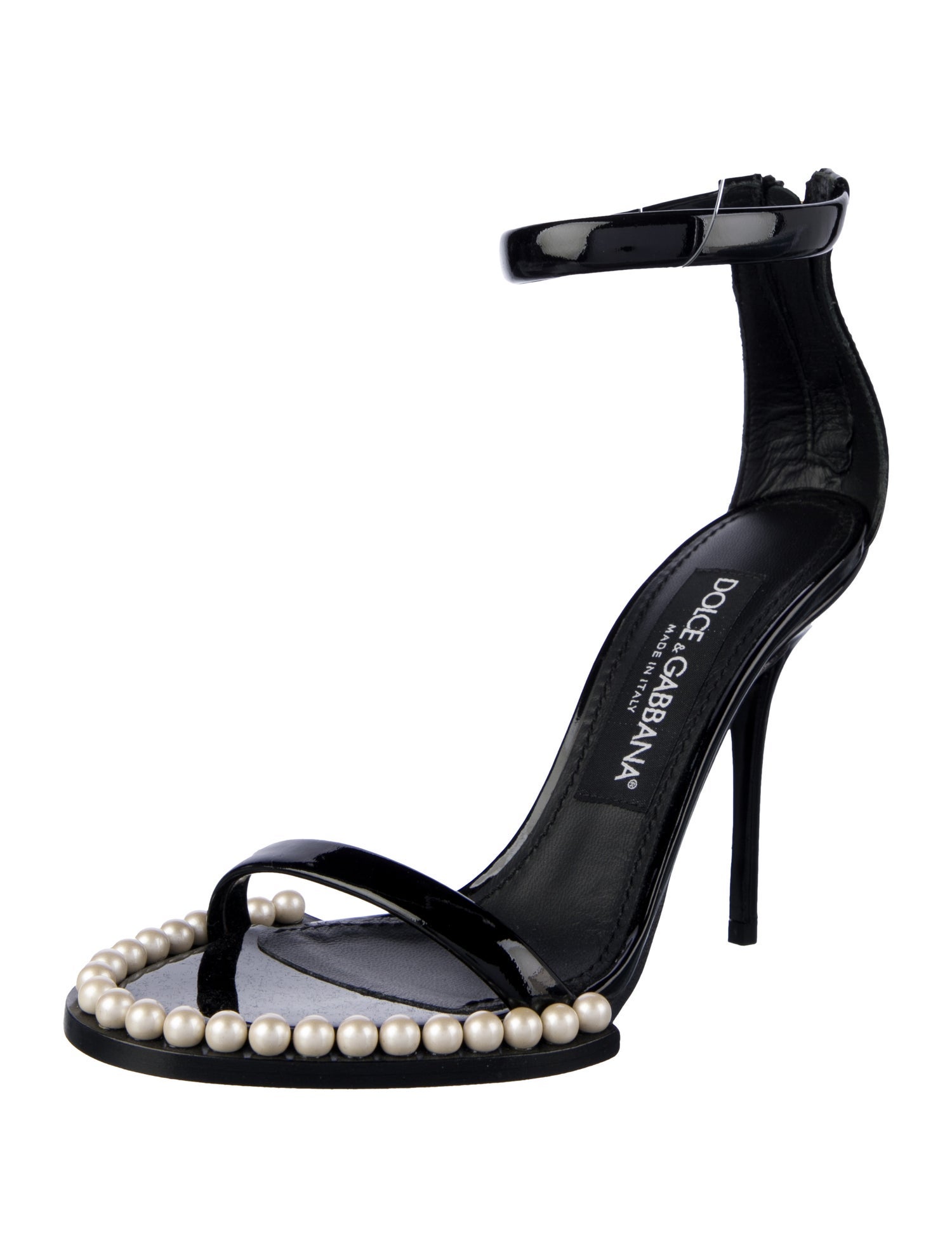 Dolce & Gabbana Faux Pearl Accents Patent Leather Sandals