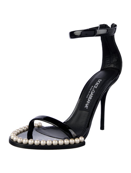Dolce & Gabbana Faux Pearl Accents Patent Leather Sandals