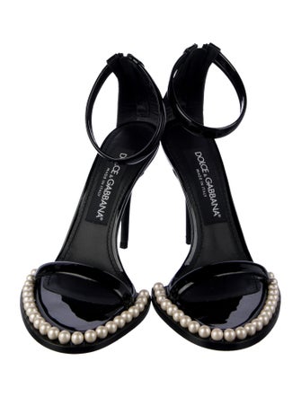 Dolce & Gabbana Faux Pearl Accents Patent Leather Sandals