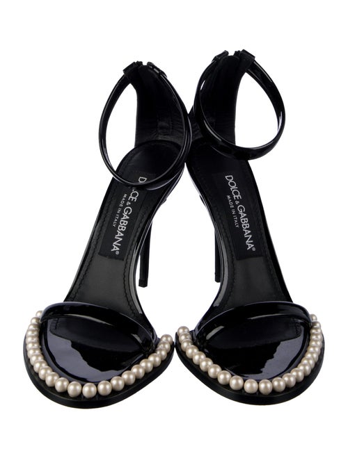 Dolce & Gabbana Faux Pearl Accents Patent Leather Sandals