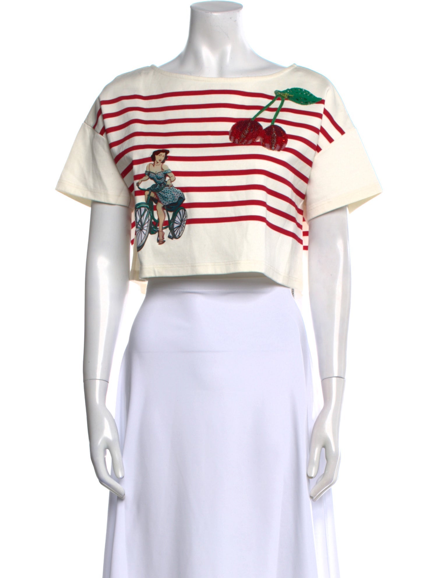 Dolce & Gabbana Striped Bateau Neckline Crop Top