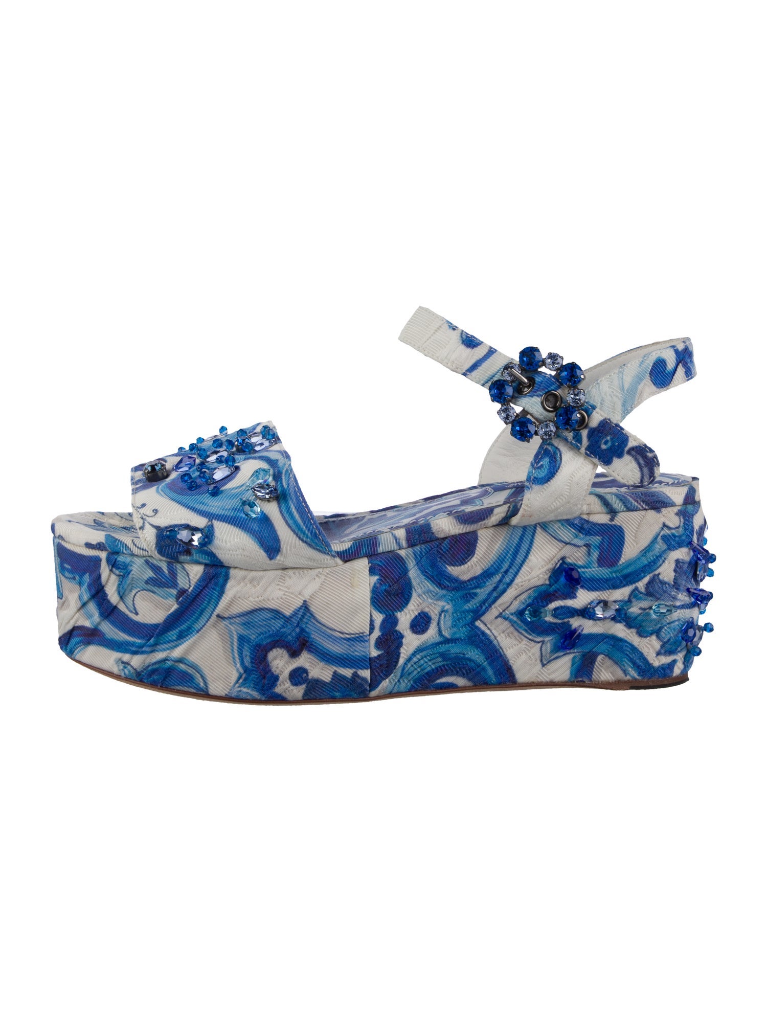 Dolce & Gabbana Majolica Print Crystal Embellishments Sandals