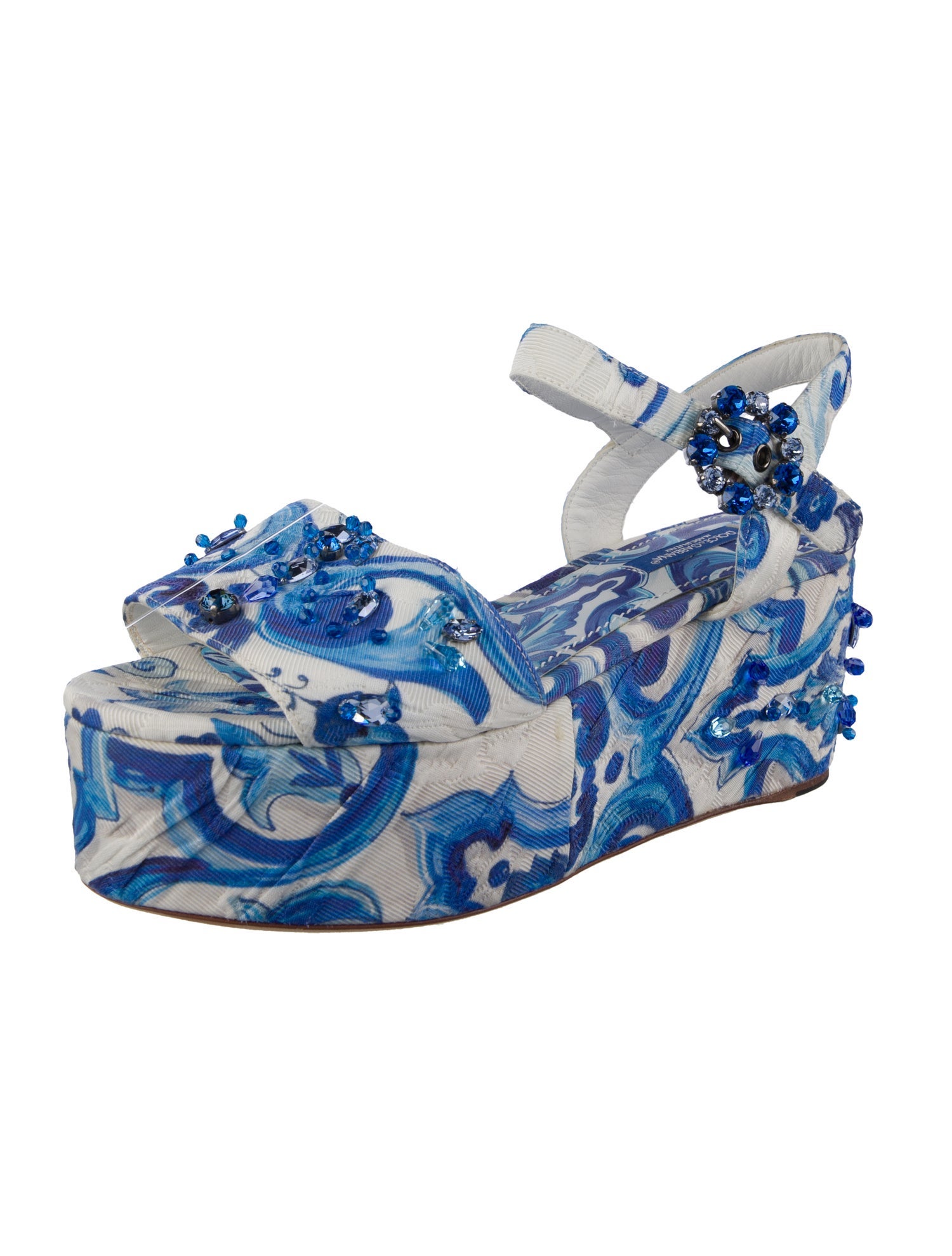 Dolce & Gabbana Majolica Print Crystal Embellishments Sandals