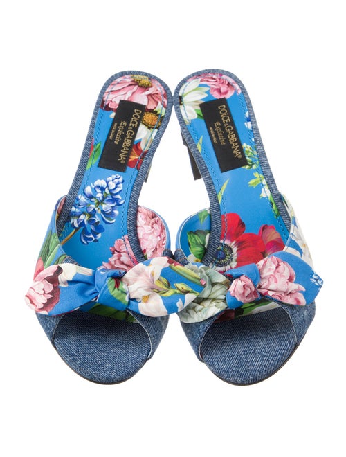 Dolce & Gabbana Denim Floral Print Slides