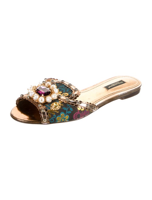 Dolce & Gabbana Floral Print Crystal Embellishments Slides