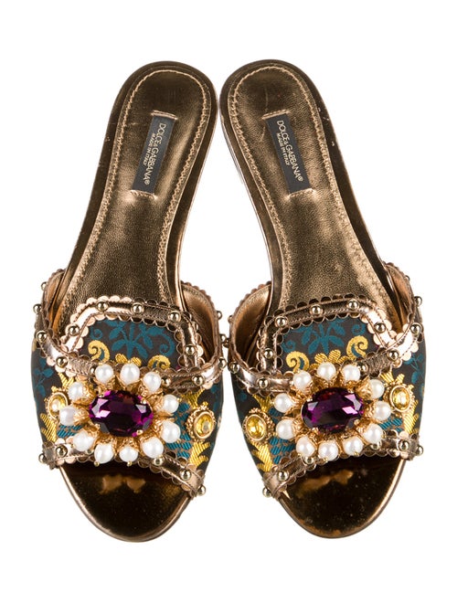 Dolce & Gabbana Floral Print Crystal Embellishments Slides