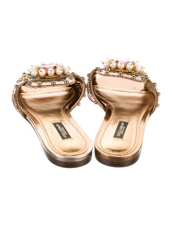 Dolce & Gabbana Floral Print Crystal Embellishments Slides