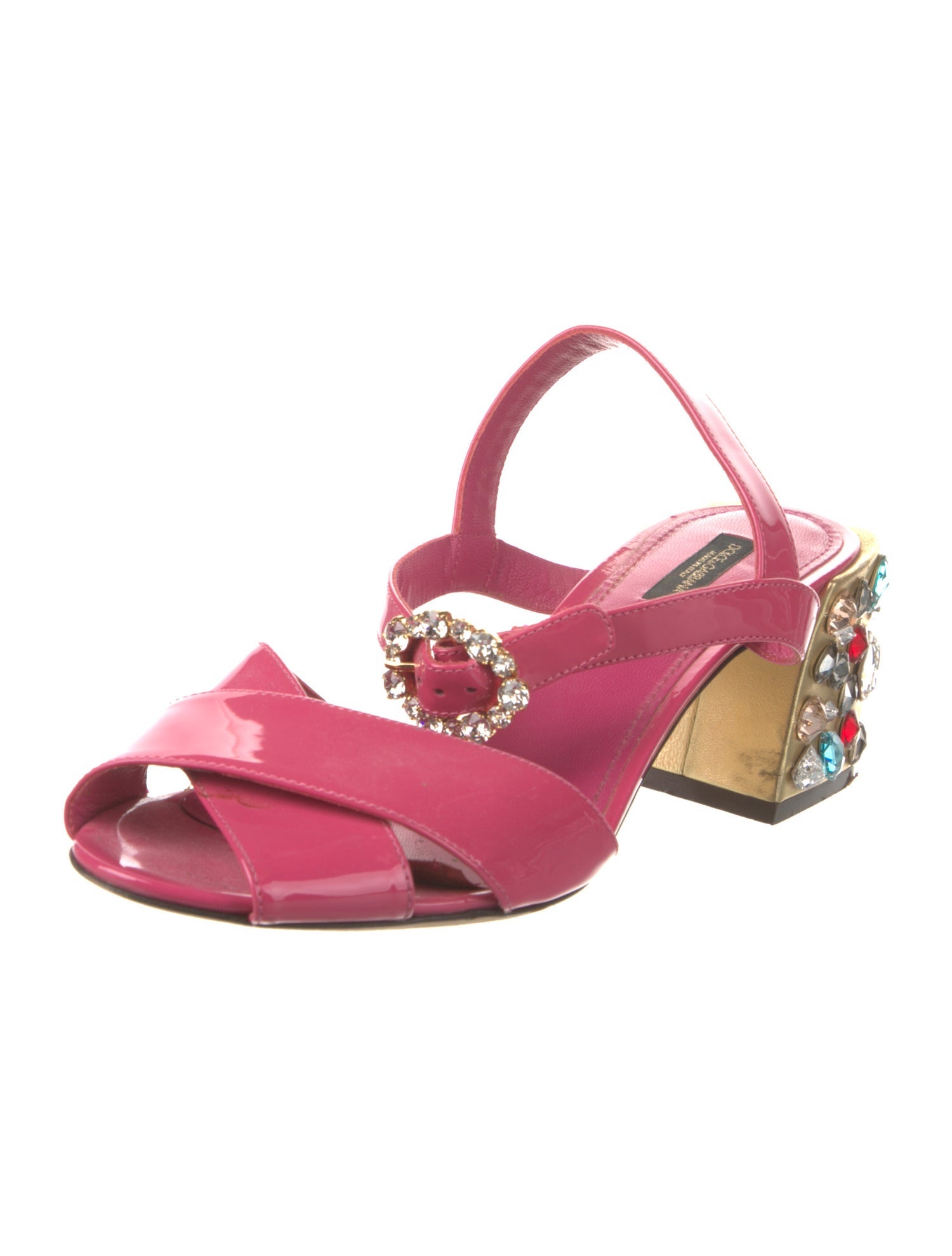 Dolce & Gabbana Patent Leather Crystal Embellishments Slingback Sandals