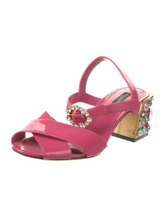 Dolce & Gabbana Patent Leather Crystal Embellishments Slingback Sandals