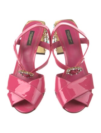 Dolce & Gabbana Patent Leather Crystal Embellishments Slingback Sandals